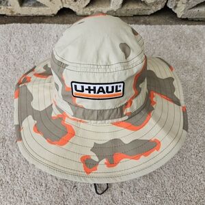 U-Haul Beige Camo Sun Hat with Orange Accents With Strao OS Rare